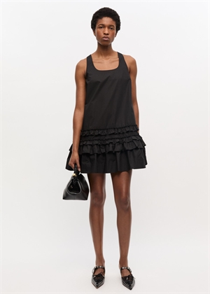 Cotton poplin U-neck mini kjole Black W0905 Ganni 